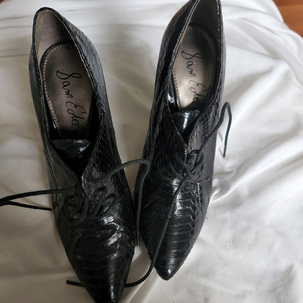 Sam Edelman Black Snakeskin Bootie Heels